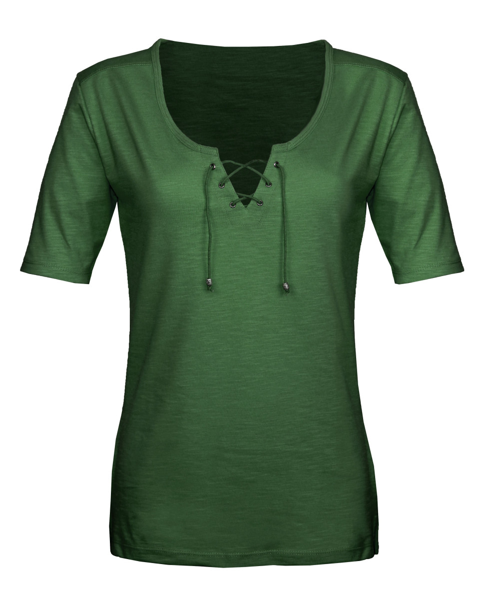 Tee-shirt kaki DAMOCLES4 col rond lacets coton femme