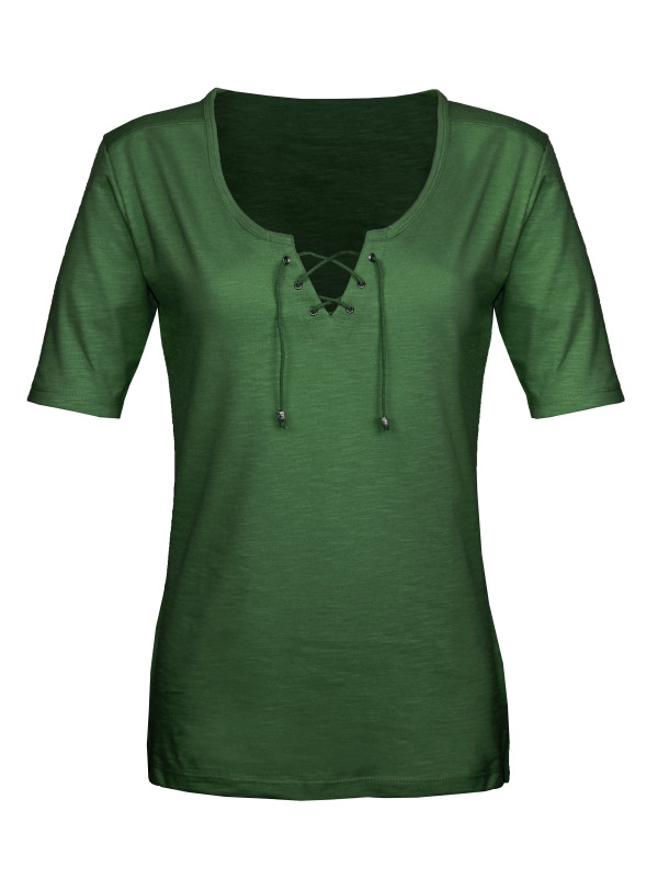 Tee-shirt kaki DAMOCLES4 col rond lacets coton femme