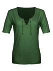 Tee-shirt kaki DAMOCLES4 col rond lacets coton femme