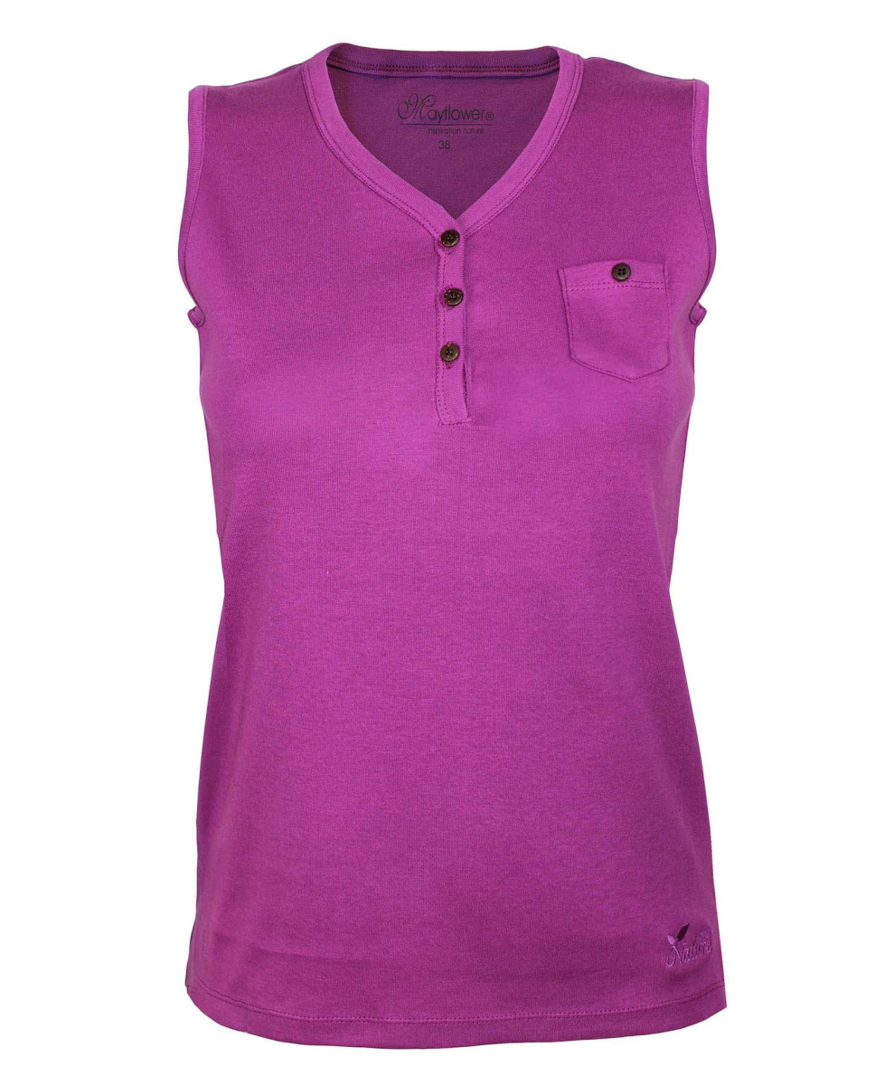 Débardeur pourpre coton femme – Col tunisien, boutons bois