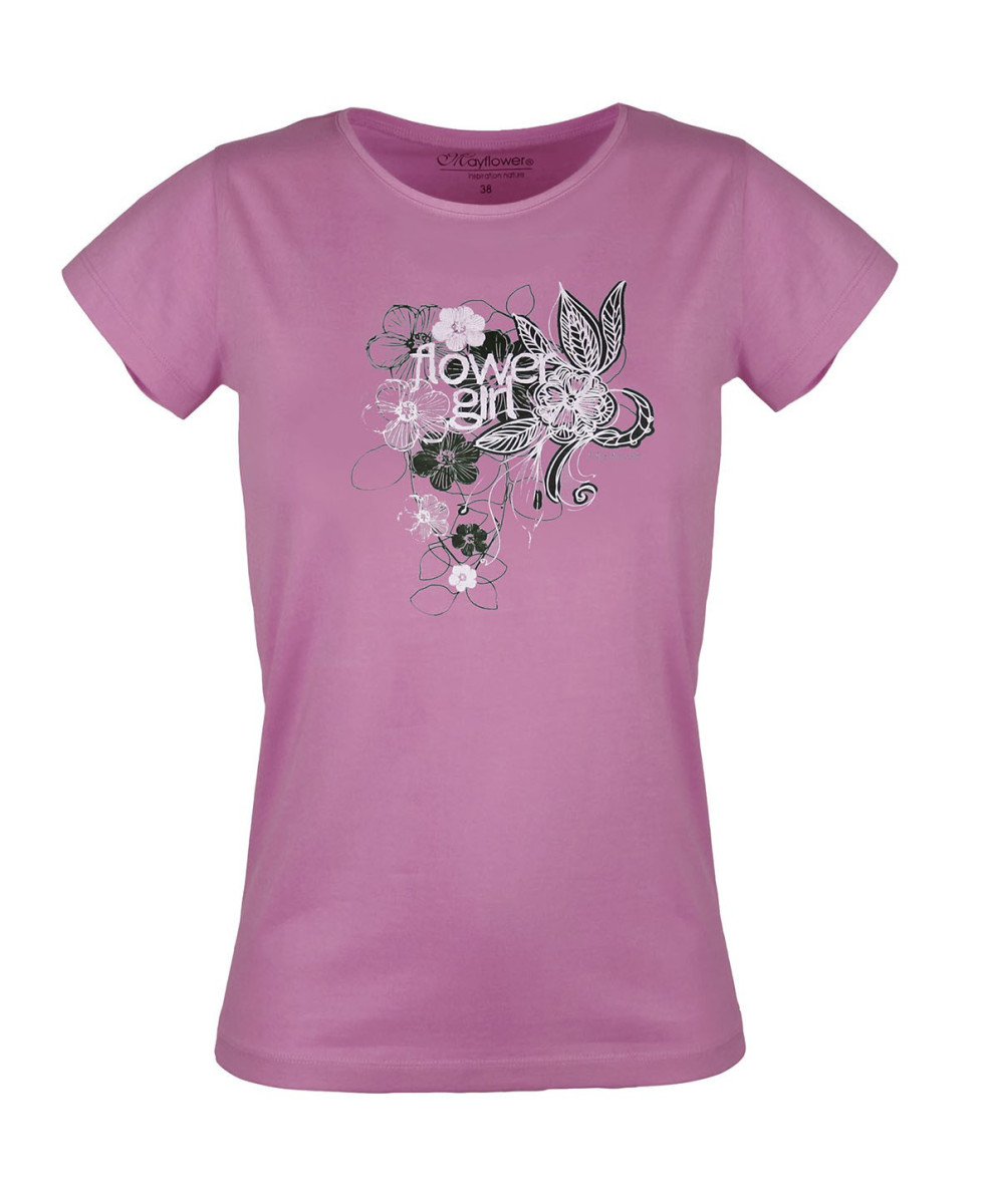 Tee-shirt lilas femme DAVY2 col rond sérigraphie coton