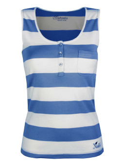 Débardeur bleu femme coton – Col tunisien, rayures, poche