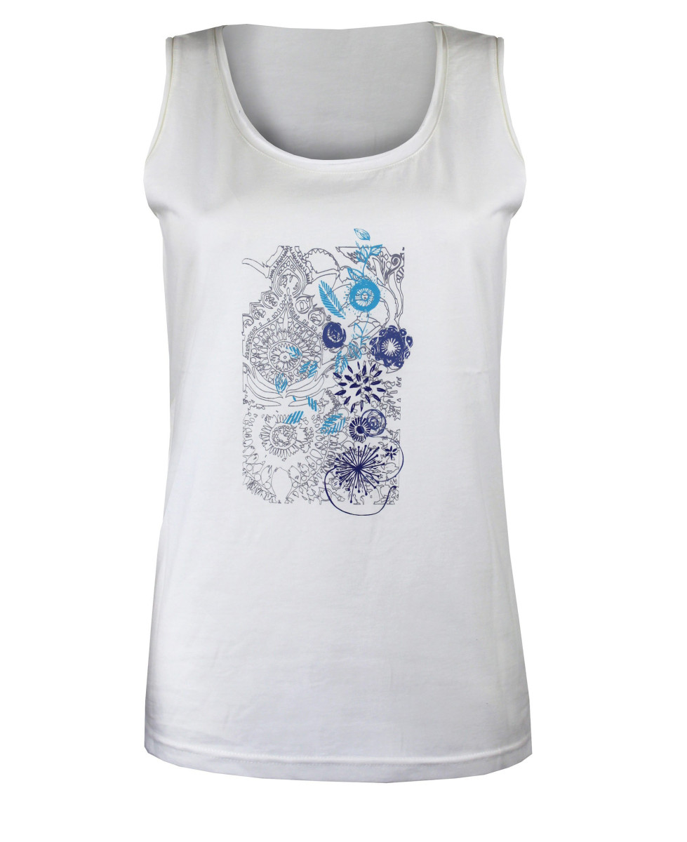 Débardeur blanc femme coton – Sérigraphie, col rond
