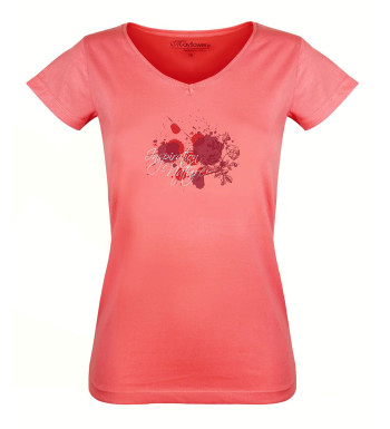 Tee-shirt col V rose DELFINO2 sérigraphie coton femme