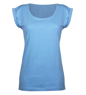 Tee-shirt bleu DELHI3 sans manche maille flammée coton