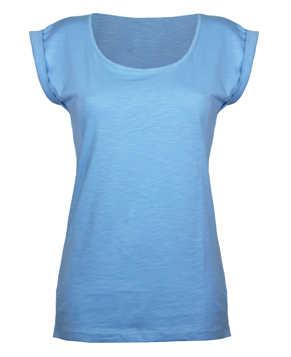 Tee-shirt bleu DELHI3 sans manche maille flammée coton