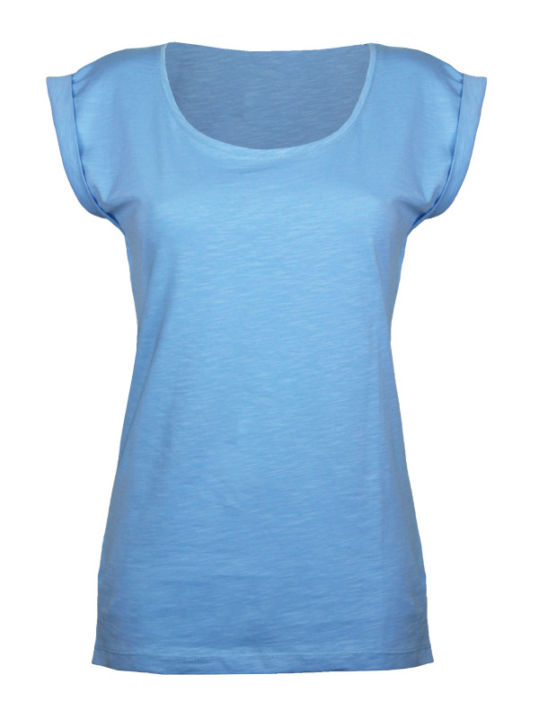 Tee-shirt bleu DELHI3 sans manche maille flammée coton