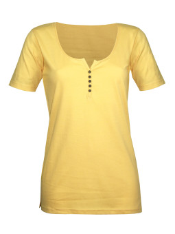 Tee-shirt coton bio jaune DETROIT2 col ouvert femme