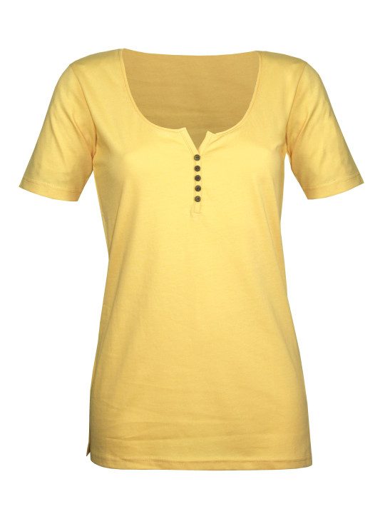 Tee-shirt coton bio jaune DETROIT2 col ouvert femme
