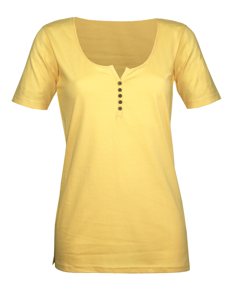 Tee-shirt coton bio jaune DETROIT2 col ouvert femme