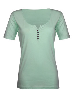 Tee-shirt coton bio vert DETROIT4 col ouvert femme
