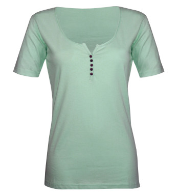 Tee-shirt coton bio vert DETROIT4 col ouvert femme