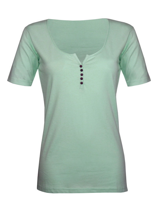 Tee-shirt coton bio vert DETROIT4 col ouvert femme