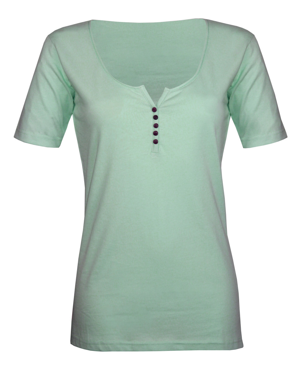Tee-shirt coton bio vert DETROIT4 col ouvert femme