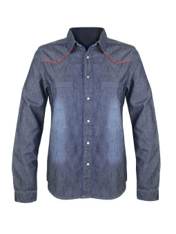 Chemisier en jean bleu femme – Coton, poches, boutons pression
