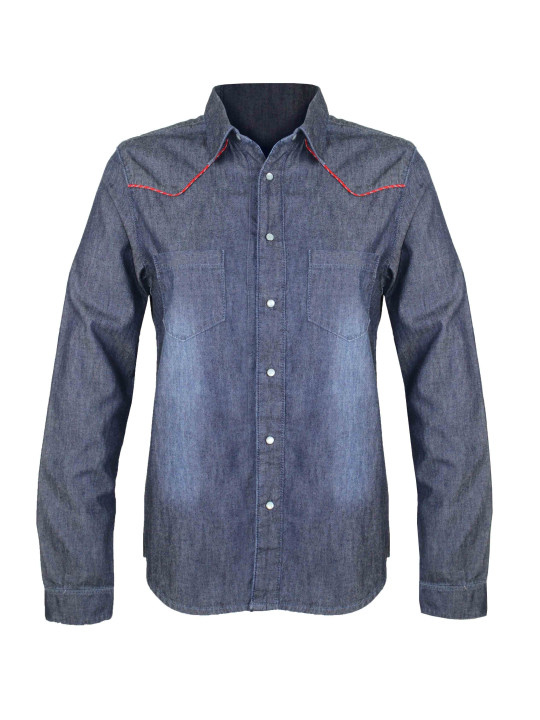 Chemisier en jean bleu femme – Coton, poches, boutons pression