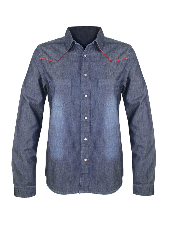 Chemisier en jean bleu femme – Coton, poches, boutons pression