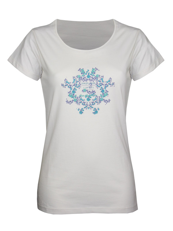 Tee-shirt col rond blanc DIAPO2 sérigraphie coton femme