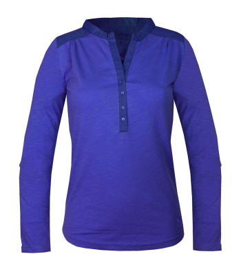 Tee-shirt DIMAGO5 bleu col tunisien bi-matière femme