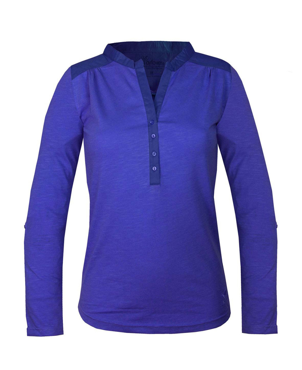 Tee-shirt DIMAGO5 bleu col tunisien bi-matière femme