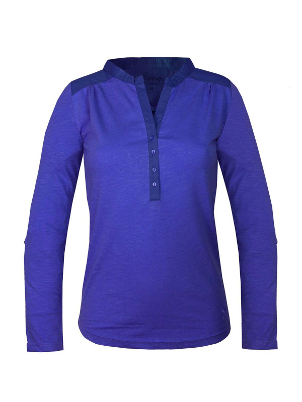 Tee-shirt DIMAGO5 bleu col tunisien bi-matière femme