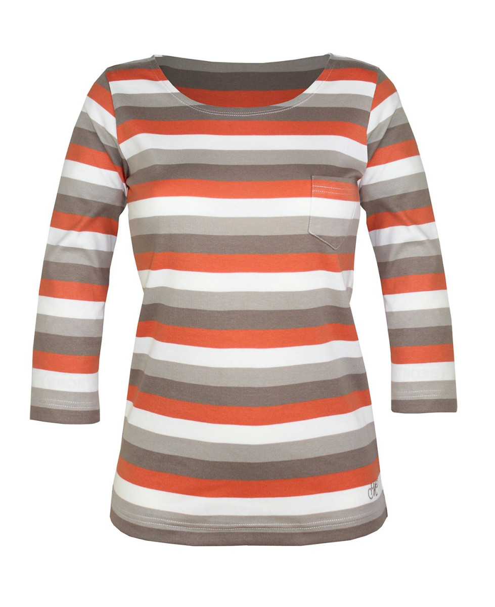 Tee-shirt DIXIE1 taupe/orange col bateau manches 3/4 femme