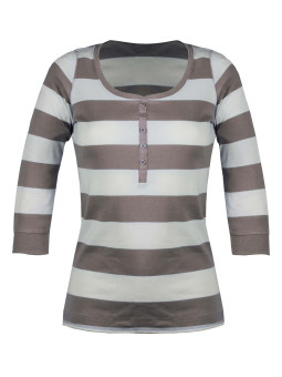 Tee-shirt beige DOMINGO1 col rond boutons manches 3/4 femme