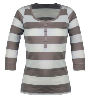 Tee-shirt beige DOMINGO1 col rond boutons manches 3/4 femme