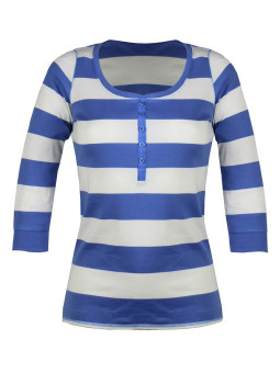 Tee-shirt bleu DOMINGO2 col rond boutons manches 3/4 femme