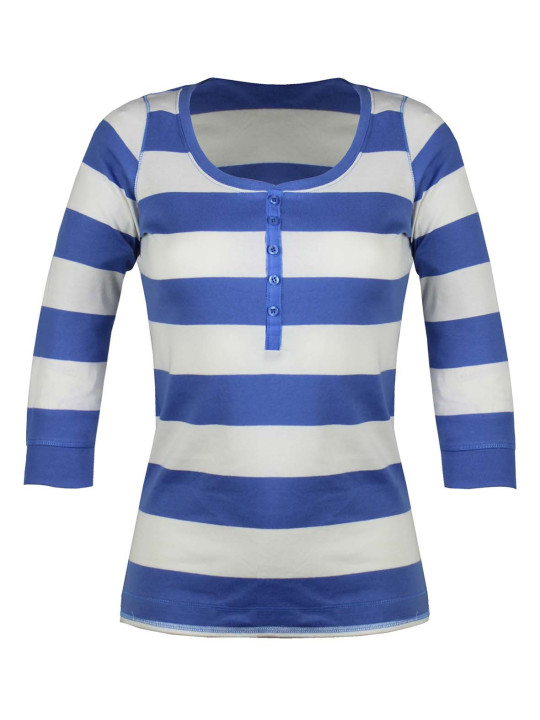 Tee-shirt bleu DOMINGO2 col rond boutons manches 3/4 femme