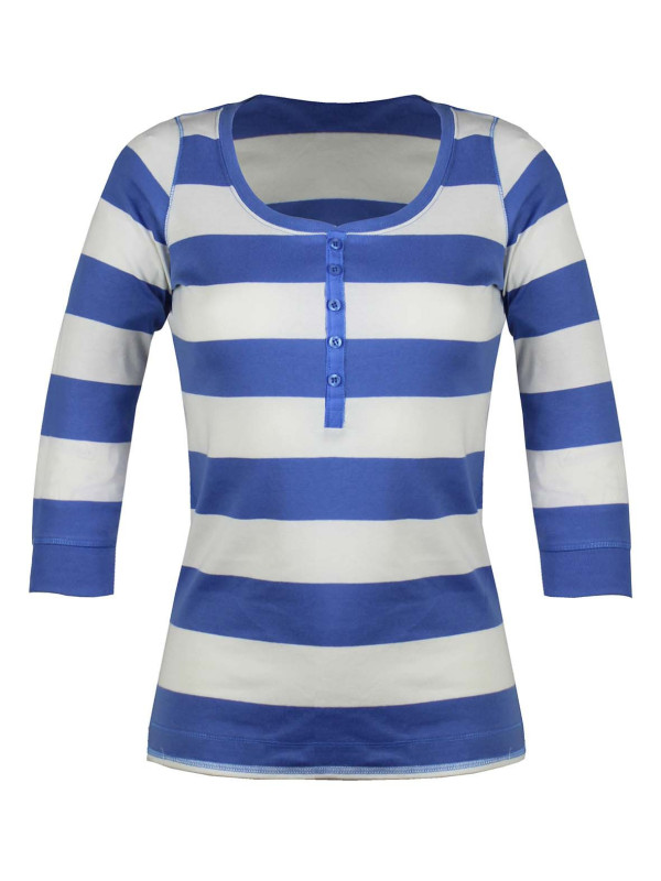 Tee-shirt bleu DOMINGO2 col rond boutons manches 3/4 femme