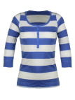 Tee-shirt bleu DOMINGO2 col rond boutons manches 3/4 femme