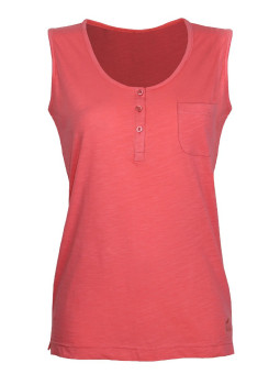 Débardeur corail coton femme – Col rond, maille flammée, poche