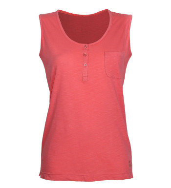 Débardeur corail coton femme – Col rond, maille flammée, poche