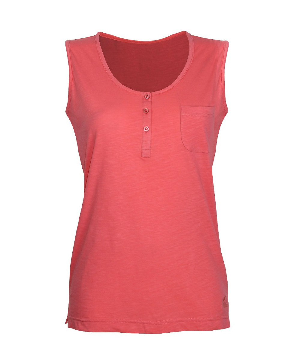 Débardeur corail coton femme – Col rond, maille flammée, poche