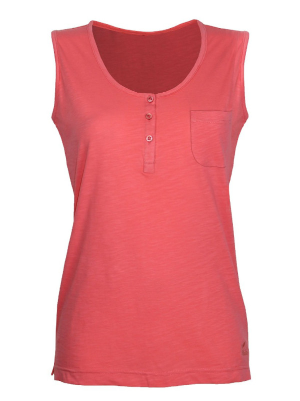 Débardeur corail coton femme – Col rond, maille flammée, poche