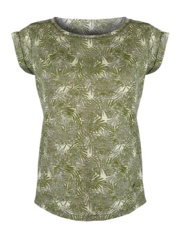 Tee-shirt vert DONATA1 col rond motif all over coton viscose