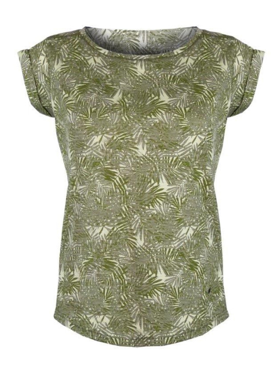Tee-shirt vert DONATA1 col rond motif all over coton viscose
