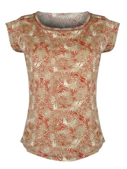 Tee-shirt orange DONATA2 col rond motif all over coton viscose