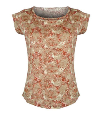 Tee-shirt orange DONATA2 col rond motif all over coton viscose