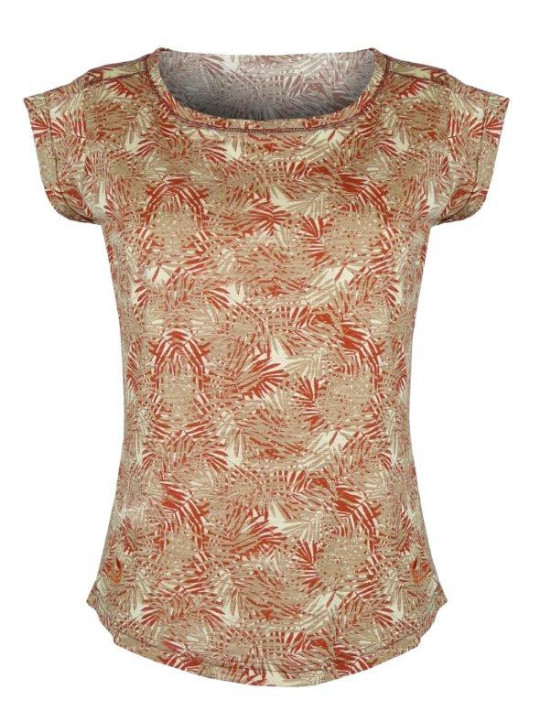 Tee-shirt orange DONATA2 col rond motif all over coton viscose