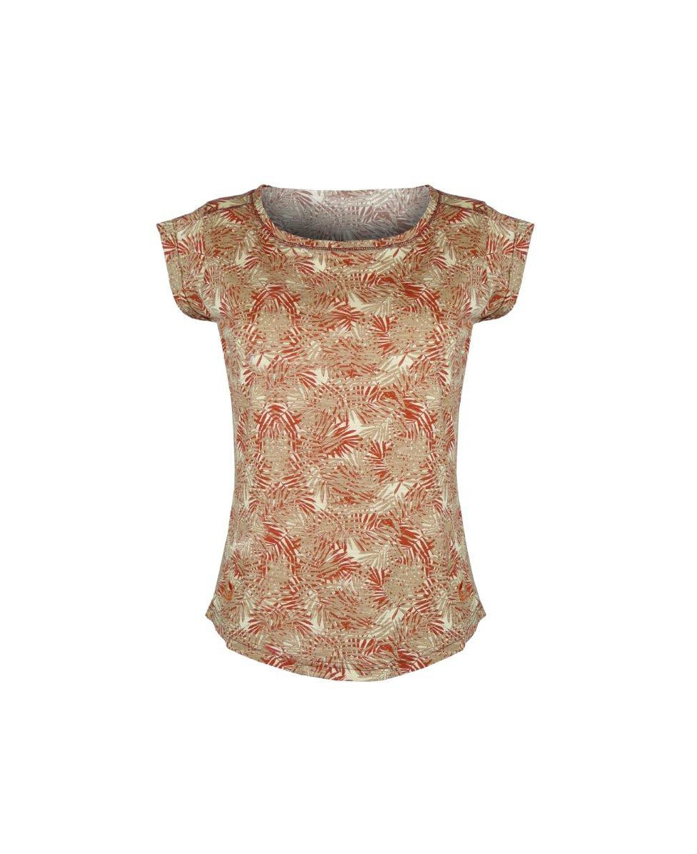 Tee-shirt orange DONATA2 col rond motif all over coton viscose