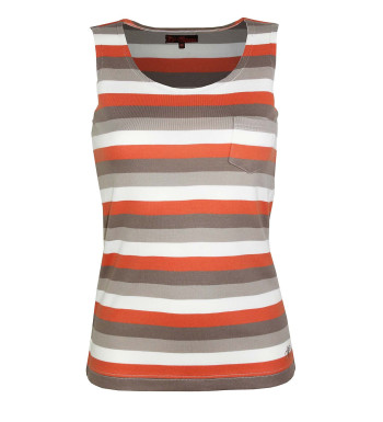 Débardeur rayé femme col rond coton – Taupe corail blanc