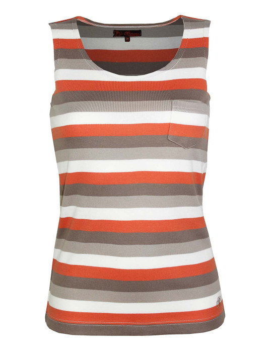 Débardeur rayé femme col rond coton – Taupe corail blanc