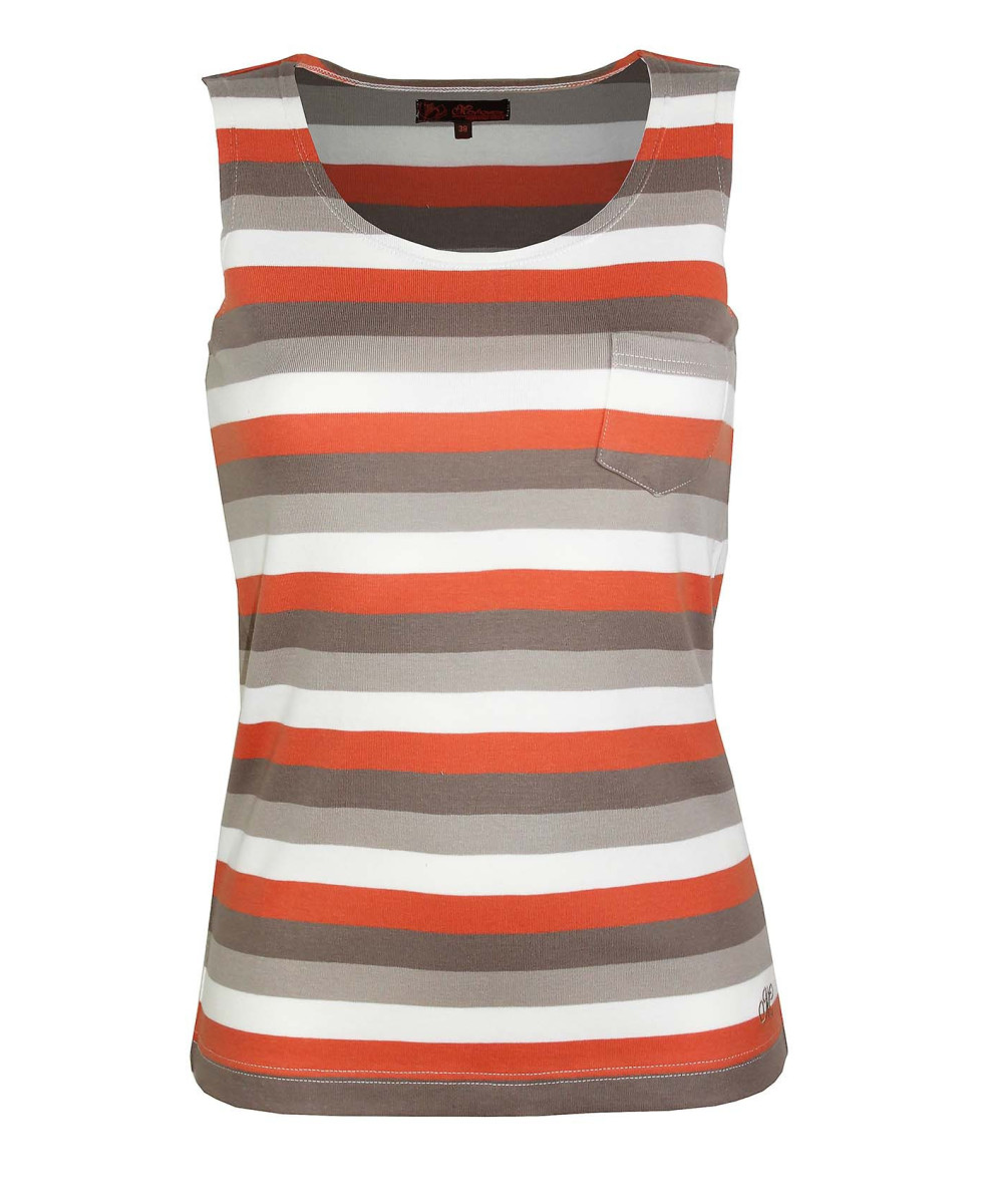 Débardeur rayé femme col rond coton – Taupe corail blanc