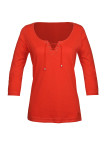 Tee-shirt orange DOUGLAS1 col lacets maille flammée femme