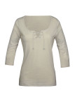 Tee-shirt beige DOUGLAS2 col lacets maille flammée femme
