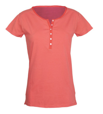 Tee-shirt corail DUFFY4 col rond boutons nacre coton femme