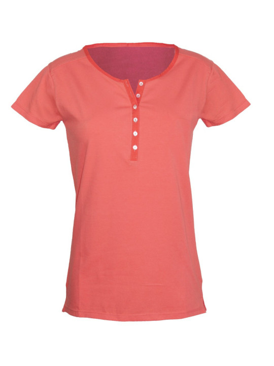 Tee-shirt corail DUFFY4 col rond boutons nacre coton femme