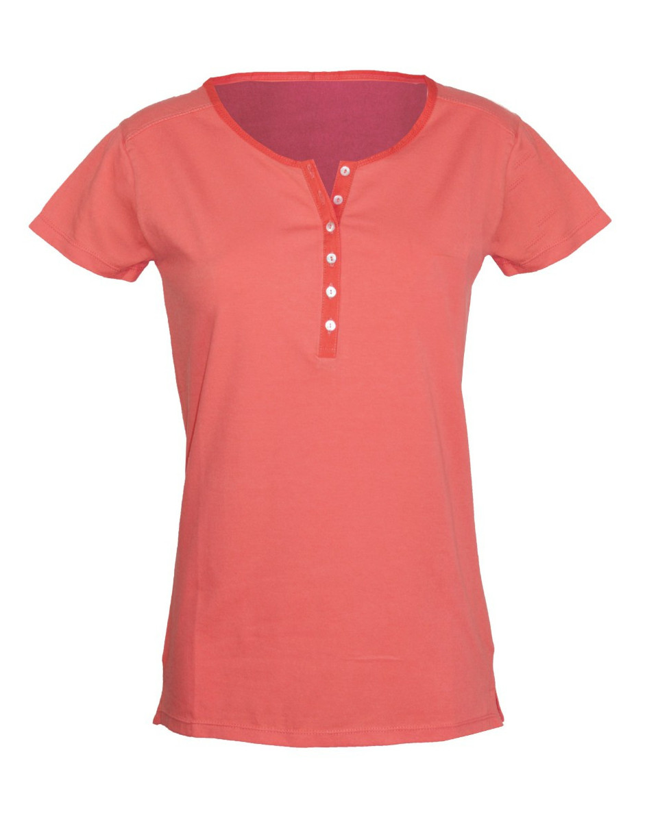 Tee-shirt corail DUFFY4 col rond boutons nacre coton femme